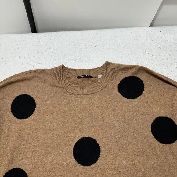 T Tahari Women's Large Long Sleeve Pullover Sweater Brown Black Polka Dot - Picture 2 of 12